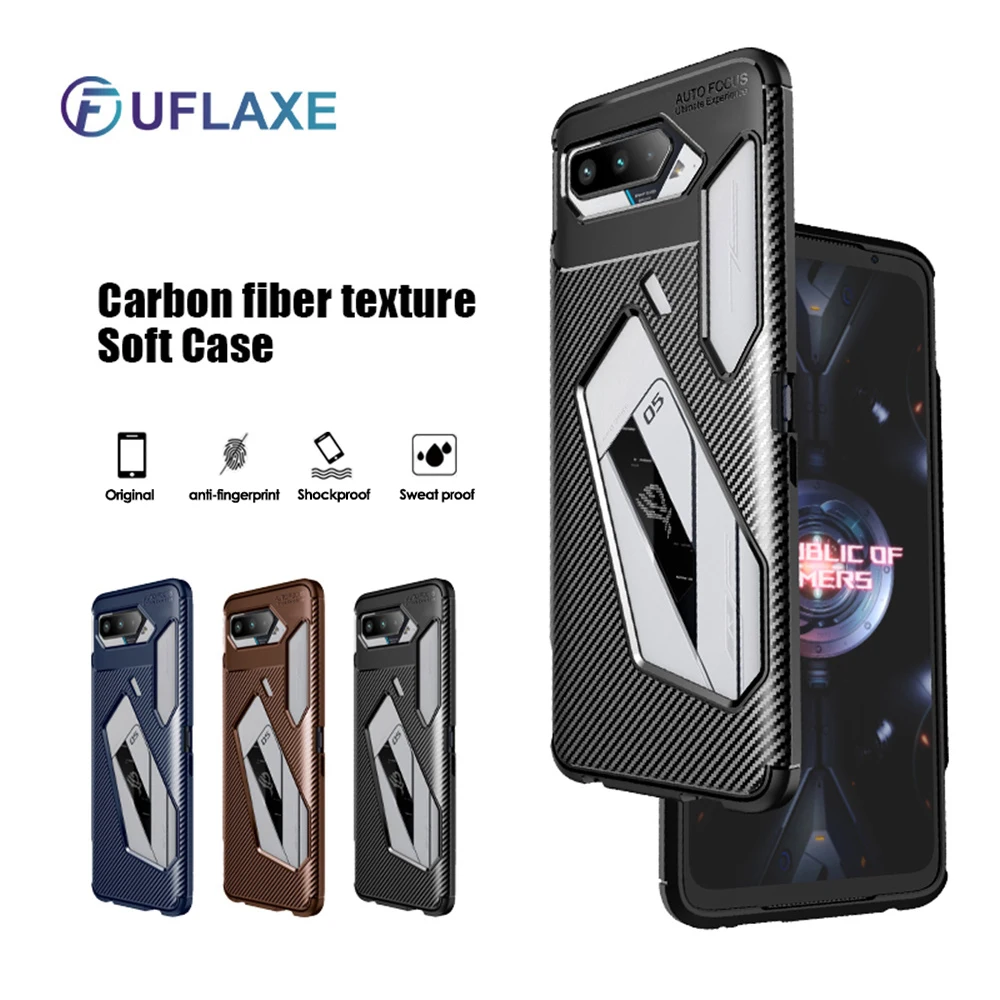 

UFlaxe Soft Silicone Case for Asus ROG Phone 5 Carbon Fiber Texture Ultra-thin Shockproof Cover