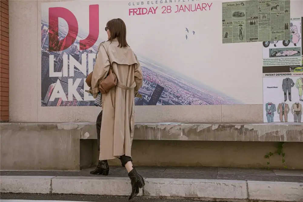 

Women Casual Chic Faux Two-piece Trench Unique Short Front Long Back Patchwork Prints Wind Coats