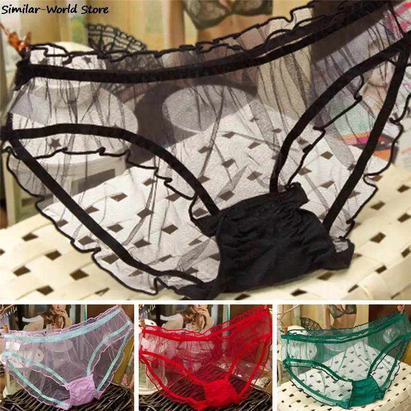 

Women's Soft Briefs Sexy Panties Lace Thongs Ultra-thin Mesh Transparent Bow Panty Underwear Women Sexy Bragas Mujer