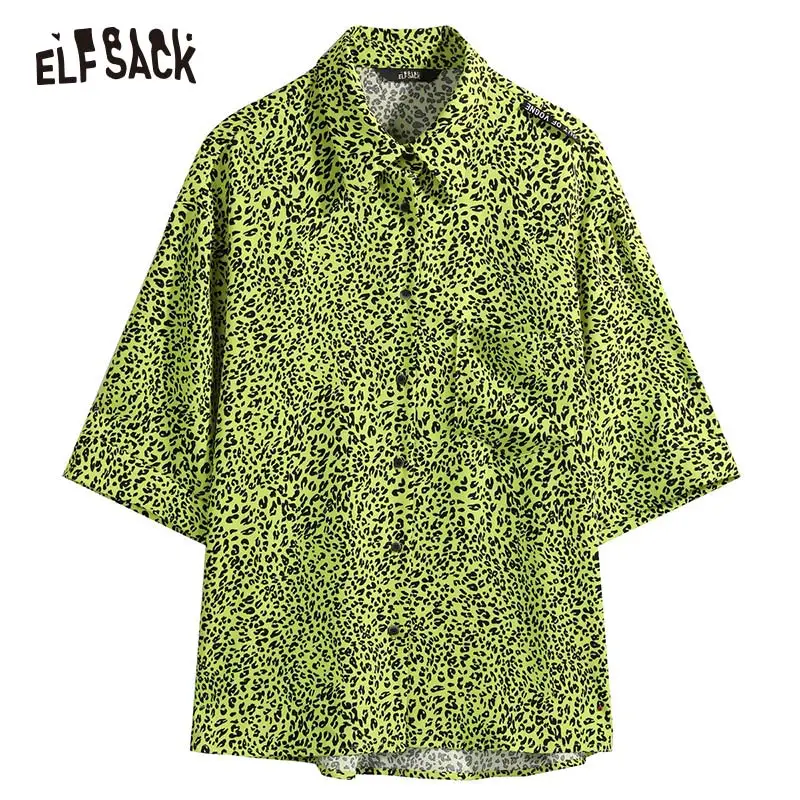 ELFSACK Sexy Leopard Women Shirts 2019 Autumn New Fashion Neon Yellow Female Bloouses Streetwear Vintage Casual Femme Tops | Женская
