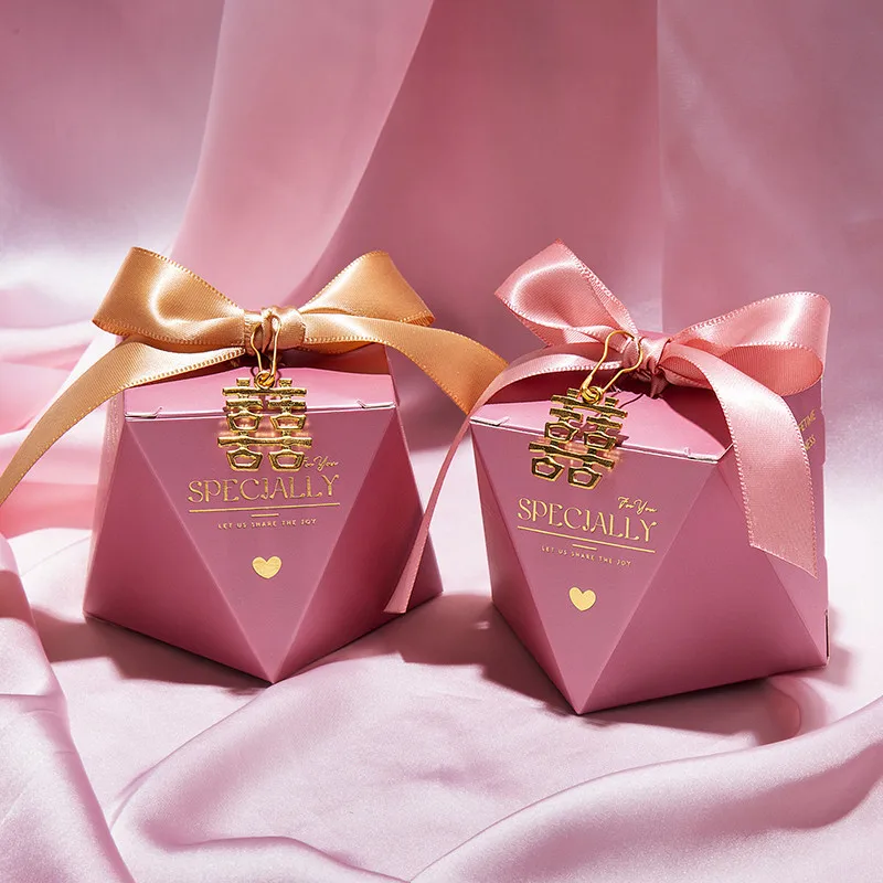 

Свадебные коробки для конфет в форме алмазов, подарочные коробки для конфет с лентами, Подарочная коробка, товары для мероприятий и вечерни...