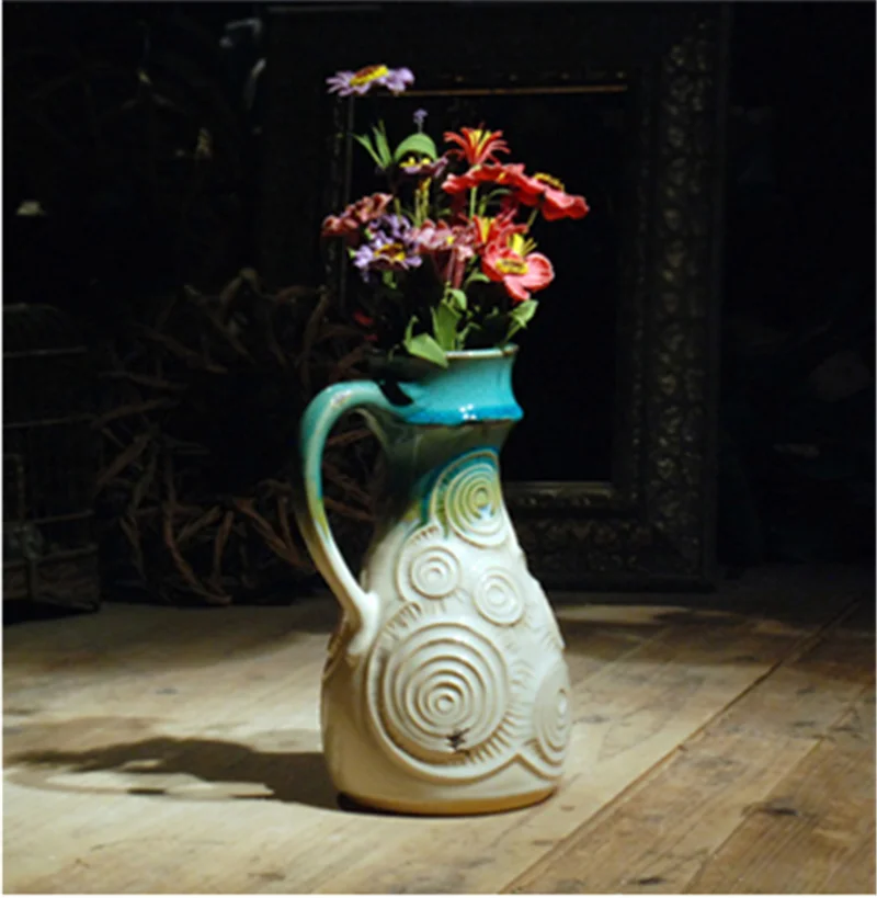 

AMERICAN PASTORAL SINGLE EAR RETRO CERAMIC VASE LIVING ROOM THREADED FLOWER ARRANGEMENT HYDROPONIC CREATIVE HOME DECOR A1641