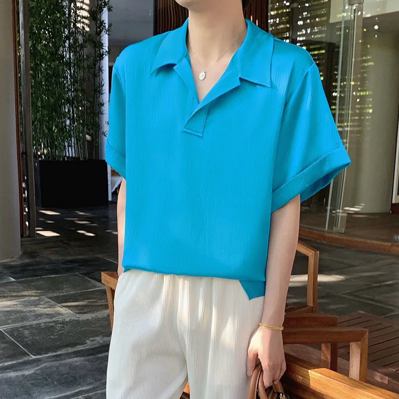 

2021 Men Casual Shirt Solid Color Summer Lapel Short Sleeve Fashion Korean Men Clothing Streetwear Loose Camisas S-5XL INCERUN