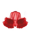 Сексуальный красный женский комбинезон, 2020, пышный, с длинными рукавами, с оборками, многоярусная, Тюлевая блузка, топы, прозрачные, Комбинезоны для женщин s