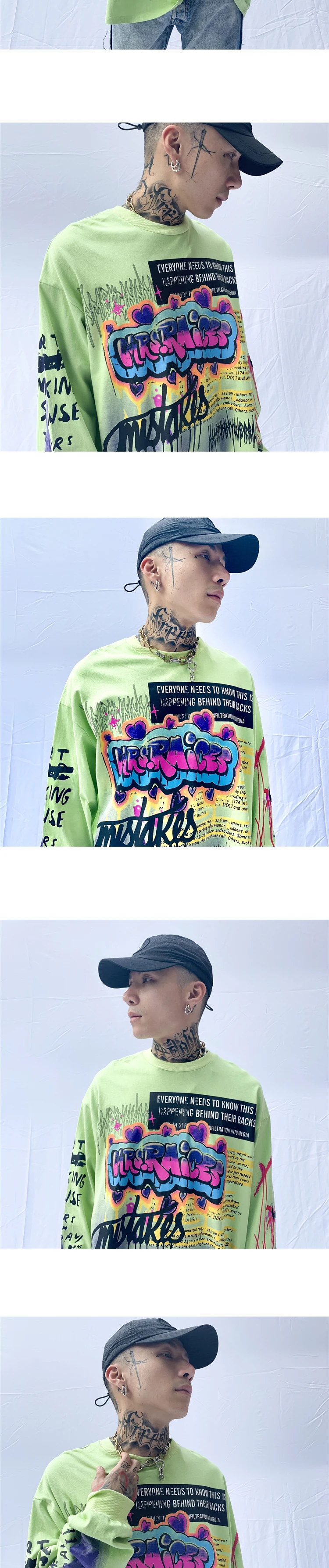 UNCLEDONJM футболки с принтом граффити для мужчин и женщин 2019AW длинный рукав повседневные хлопковые топы футболки Harajuku уличная хип хоп Футболка R06