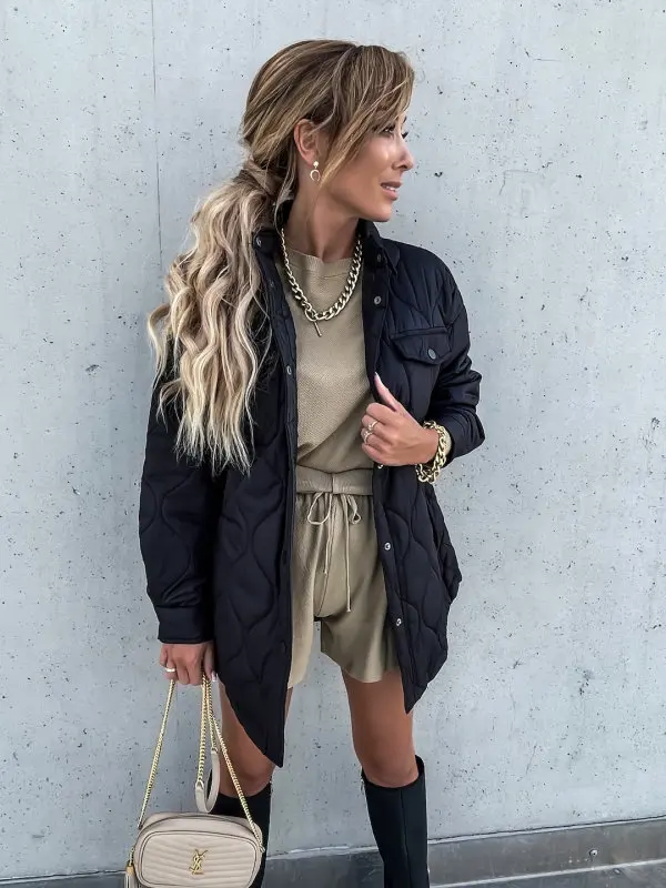 2021 Women Coats Front Buttons Parkas Winter Plaid Turn Down Collar Solid Cotton Jackets Female Casual Loose Long Sleeves Jacket