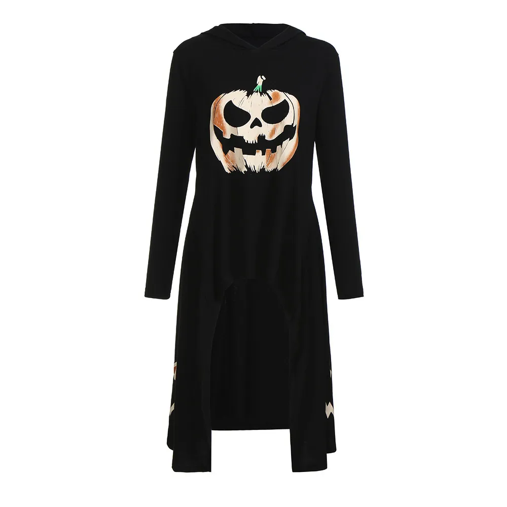 Платье женское ретро длинный рукав Тыква с принтом черепа Высокий Низкий Подол
