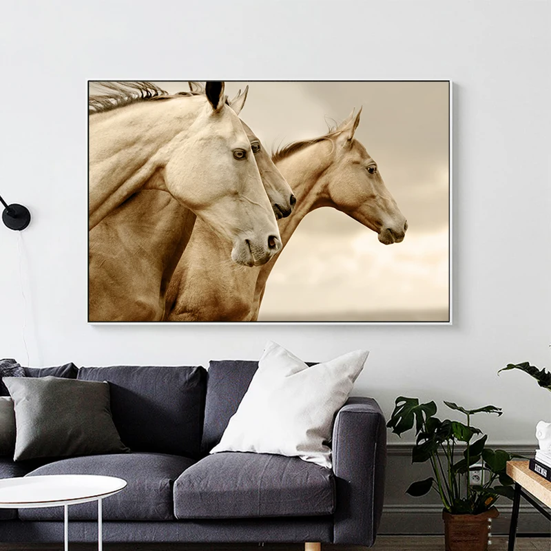 Холст картины из трех плакаты с лошадьми и принтом диких животных гостиной