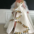 Белое вечернее платье с длинным рукавом, новинка 2020, бальное платье с разрезом, кружевными цветами, длинное платье в стиле исламского Дубая, Саудовской Аравии