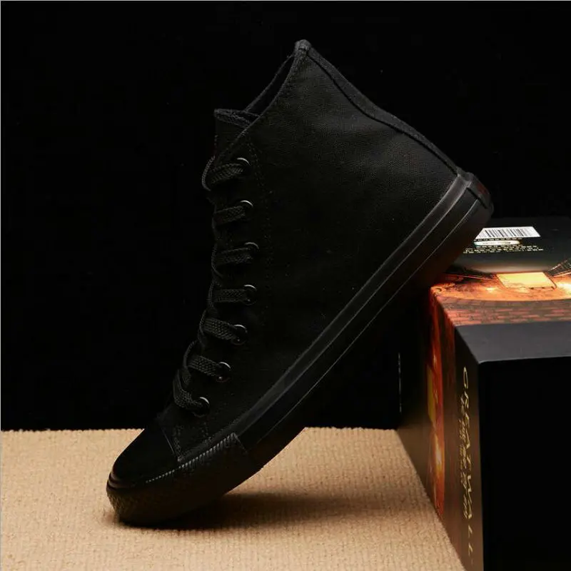 New Arrival Summer Fashion Men Flats Shoes All Black White red Casual Mens Canvas Lace-Up high top shoes NN-14 | Обувь