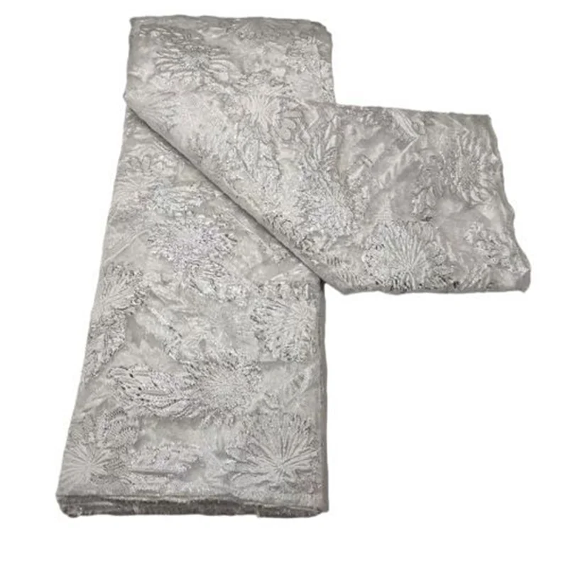 

White Beatiful Brocade tissue French Organza Lace Fabric Embroidery Gilding Jacquard African Mesh Lace Fabric For Party