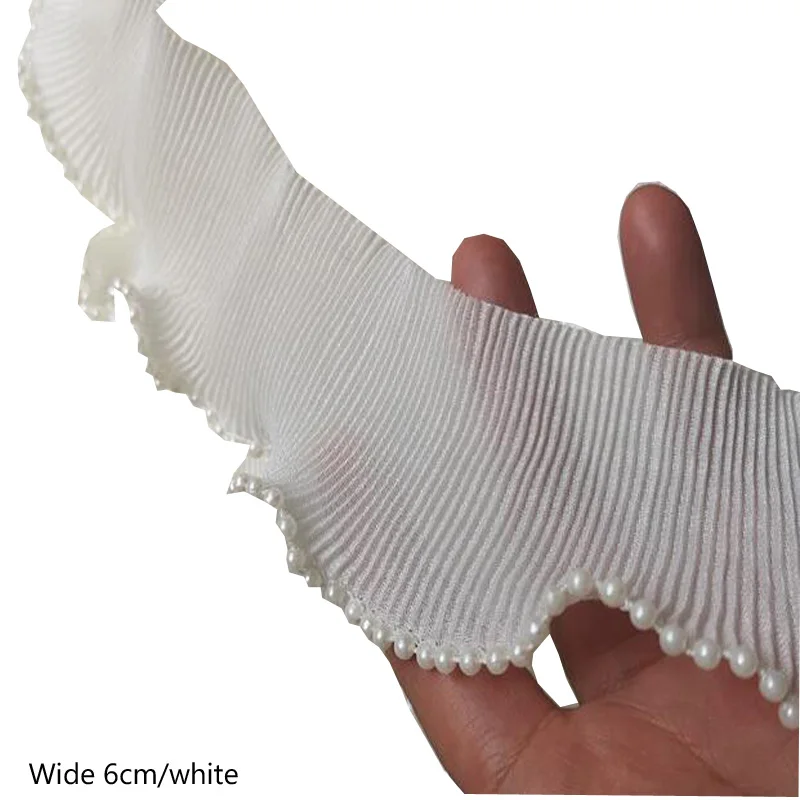 

6CM Wide HOT Embroidery White flower tulle lace fabric trim ribbon DIY sewing Ruffle applique collar wedding dress cloth decor