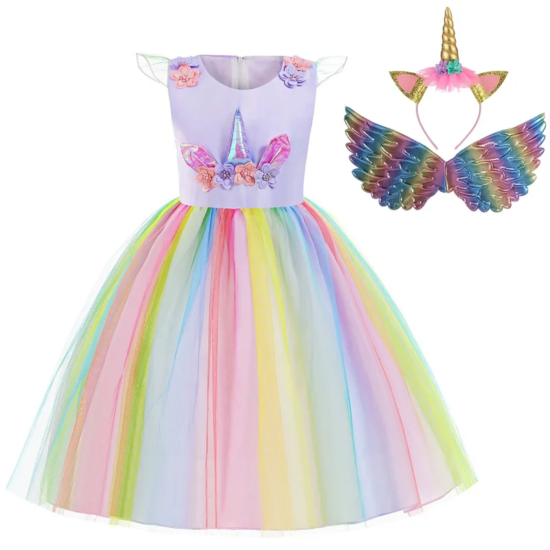 

Новинка лета 2021, комплекты одежды для маленьких девочек, модное стильное платье с мультяшным единорогом, костюм для девочек, одежда на Рожде...