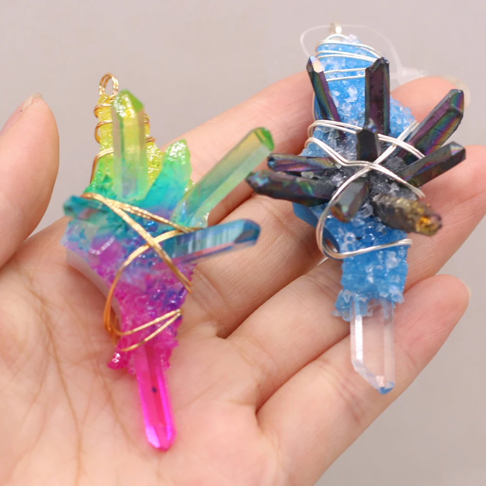 Купи Irregular Natural Stone Quartz Crystal Winding Wire Pendant Colorful Women Charms for Jewelry Making DIY Necklace Accessories за 190 рублей в магазине AliExpress