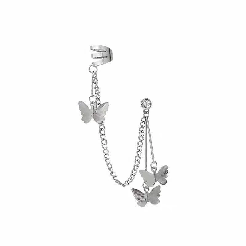 Серьги-клипсы геометрической формы с бабочкой для подростков женские модные