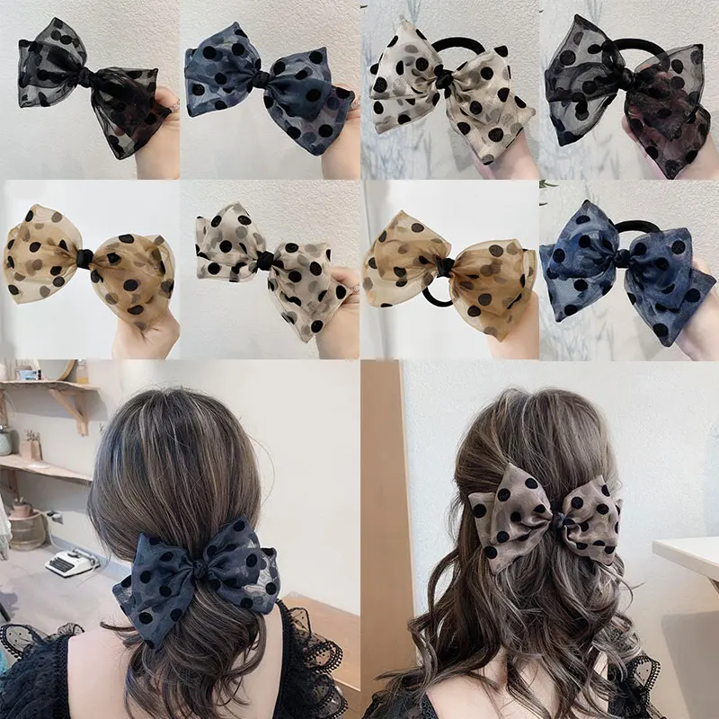 

Сетчатые заколки для волос из органзы, резинки в горошек, заколка для волос с большим бантом для женщин и девушек, заколка для хвоста, аксесс...