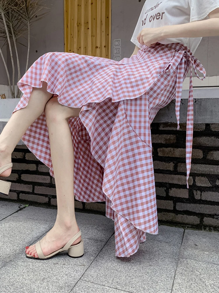 

Женская винтажная юбка с запахом WERUERUYU, элегантная повседневная винтажная юбка средней длины с оборками и бантом, с завышенной талией, на ос...