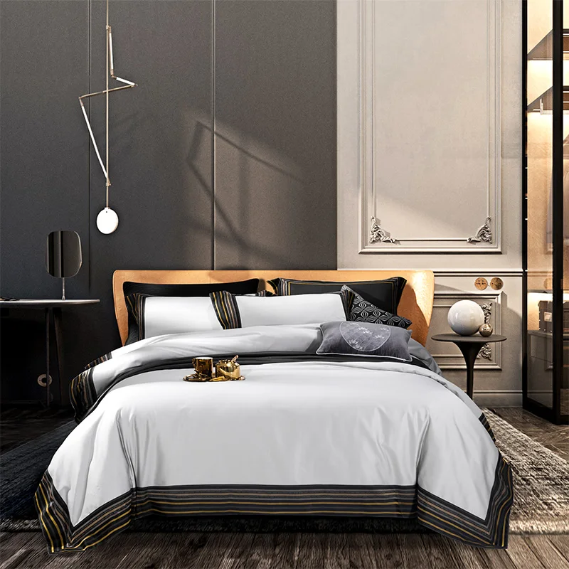 barato 4 Pçs Cinza Luxo Retalhos Capa De Edredão Conjunto 1000tc Algodão Egípcio Qualidade Seda Macio Superior Qualidade Premium Conjunto Cama Folha