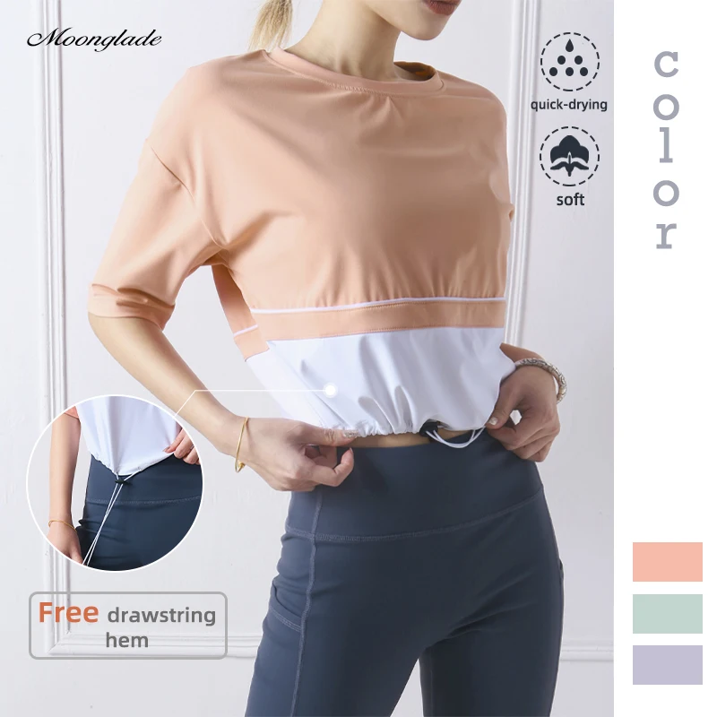 

Moonglade Yoga Shirts Women Short Sleeve Loose Gym Tops Fitness Running Workout 2021 Style Summer Sports Wear Leisure