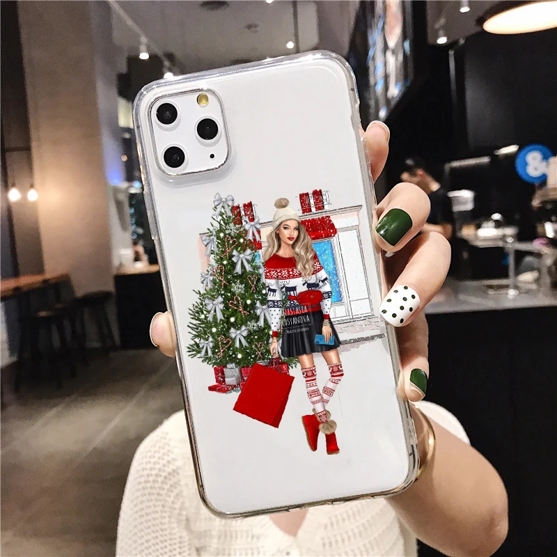 2021 новогодний модный Рождественский силиконовый чехол для девочек iPhone 12pro Xs 11 Pro