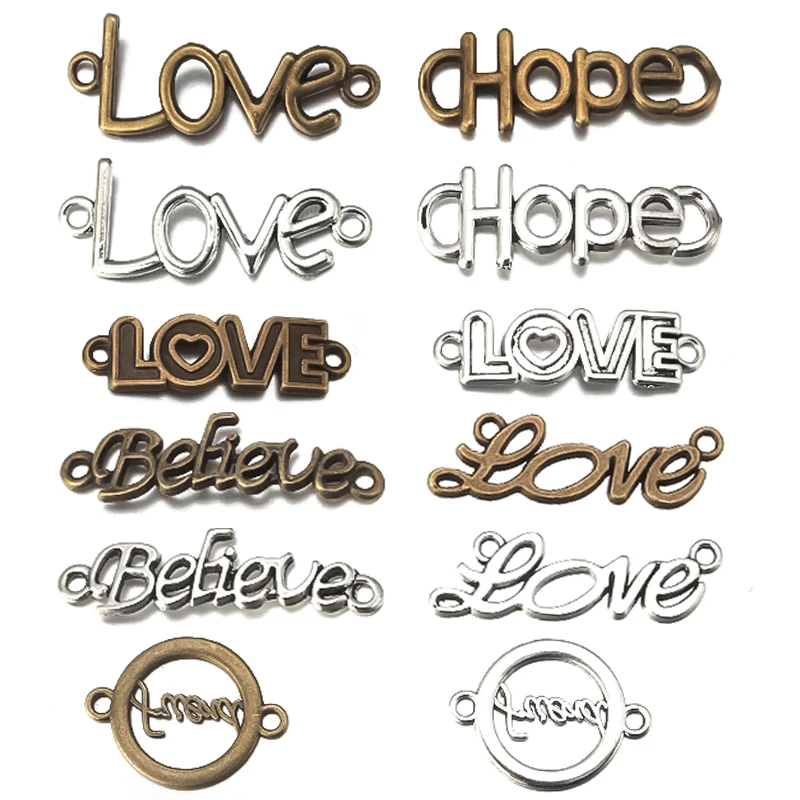 

70pcs Antique Silver Letters Love Connectors Charm Vintage Metal Alloy Charms Fit DIY Bracelets Jewelry Pendant Charms Makings