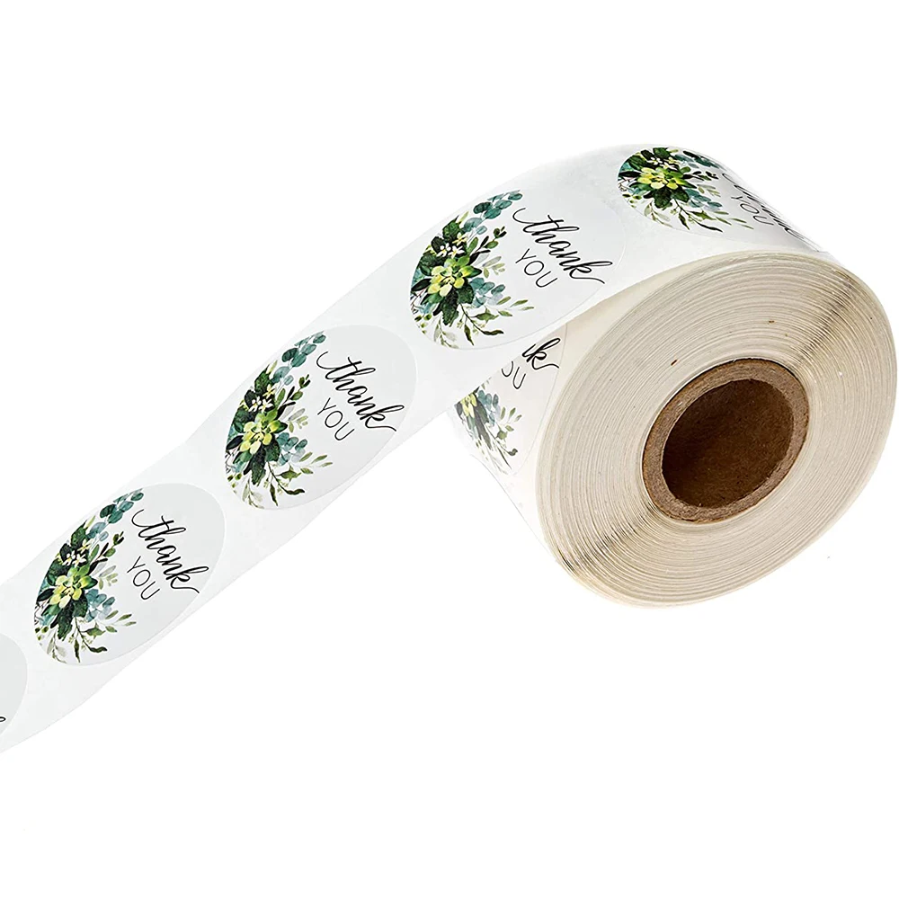 500 шт./рулон наклейки с зелеными цветами благодарим вас этикетка для цветов