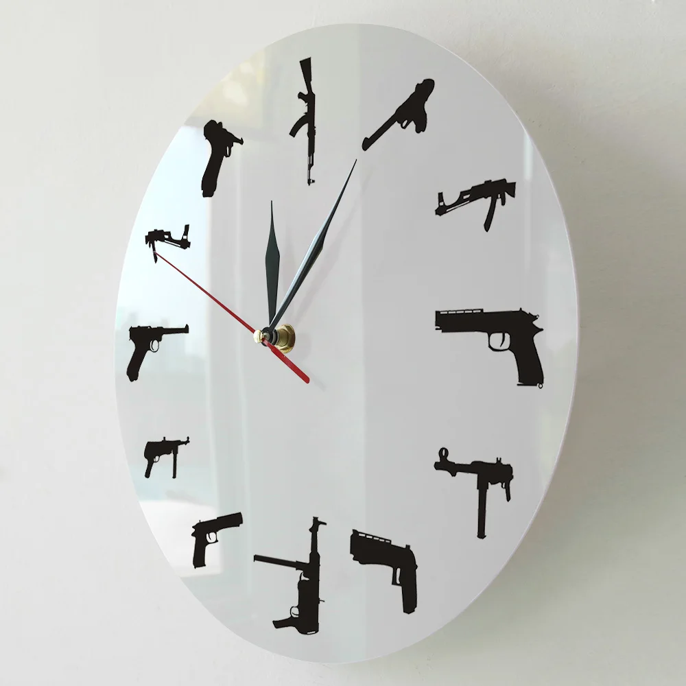 Женские армейские настенные часы разные пулеметы оружие минималистичный дизайн