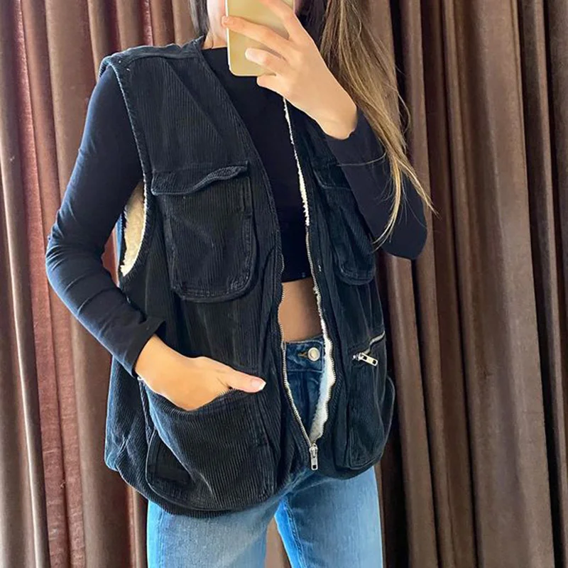 Модные осенние новые жилеты на молнии женские элегантные однотонные Свободные