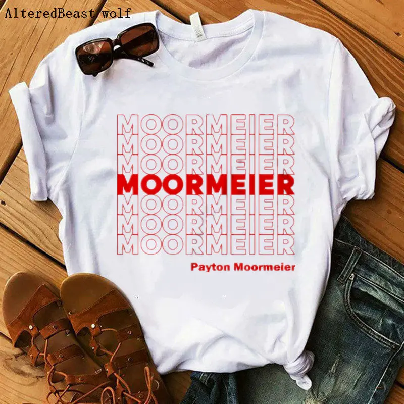 Женская модная футболка MOORMEIER с буквенным принтом 2020 Повседневная коротким