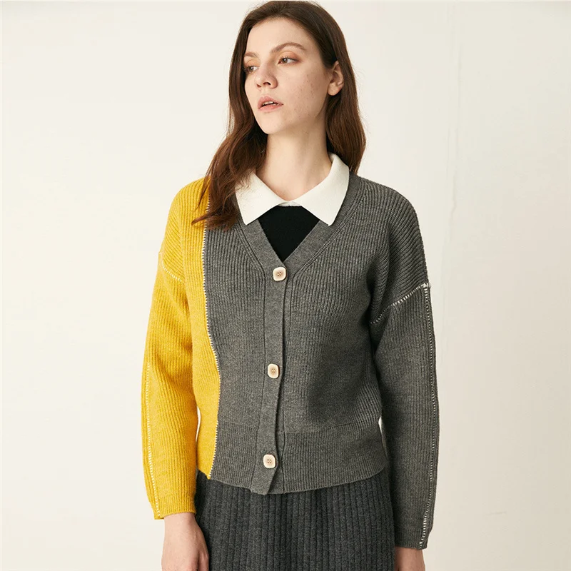 

Spring 2021 New Knitwear Color Matching V-Neck Women's Sweater Loose And Comfortable Single Breasted British Style Women's Top
