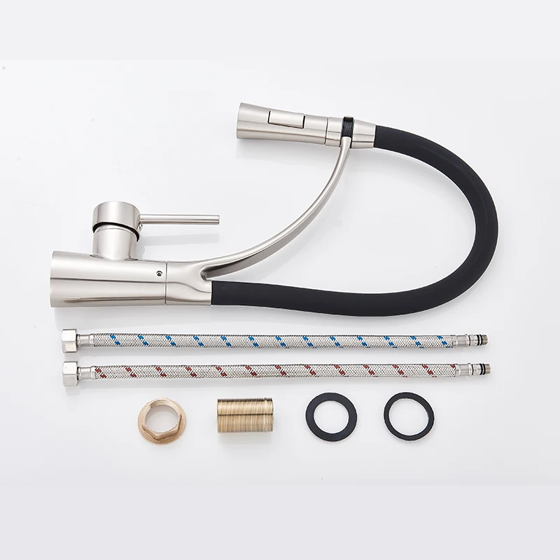 

Brushed Nickel Rubber Kitchen Faucet Mixer Tap Rotation Pull Down Stream Sprayer Taps Hot Cold Water Tap One Handle Kitchen Tap
