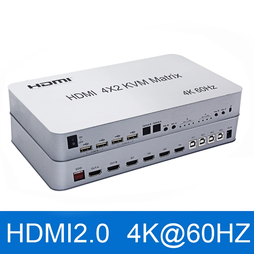 4 порта USB HDMI KVM матрица 4X2 двойной монитор 4K @ 60Hz HDR переключатель сплиттер в 2