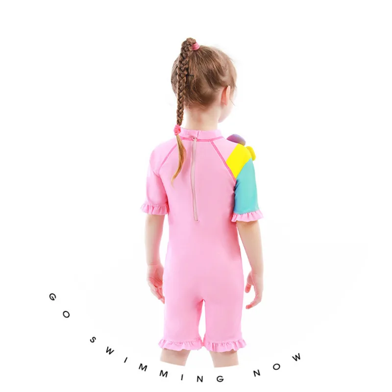 

Cartoon Unicorn Children's Purple Swimming Set Young Girls And Infants Conjoined Short-sleeved Sunscreen Quick-drying Swimsuit