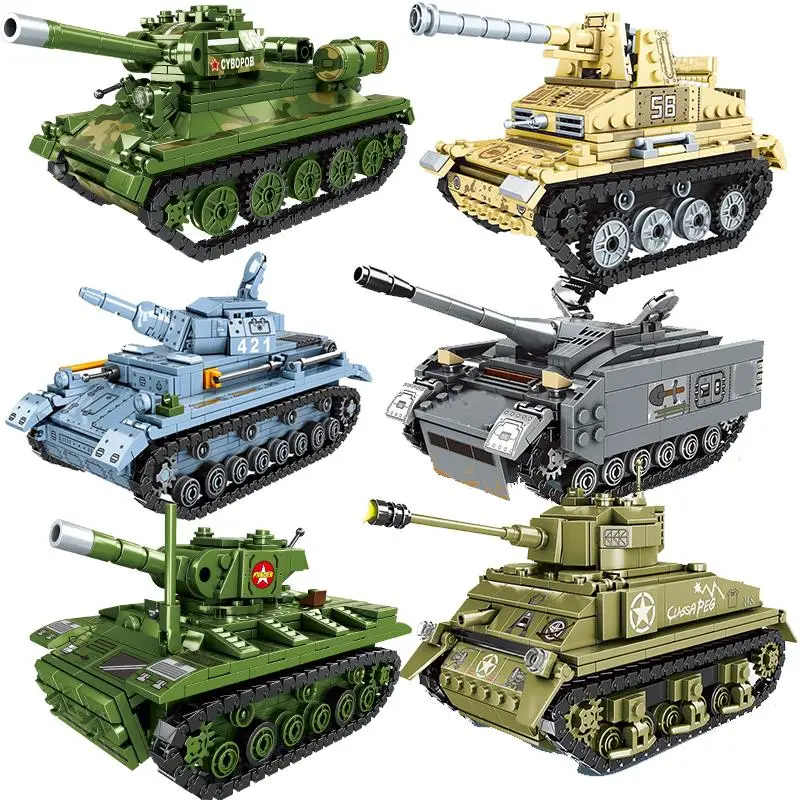 

Military WW2 M4 M26 Pershing Marder KV-1 T-34 Tank Block DIY Army War Vehicle Building Brick Toys For Boy Kids Gift