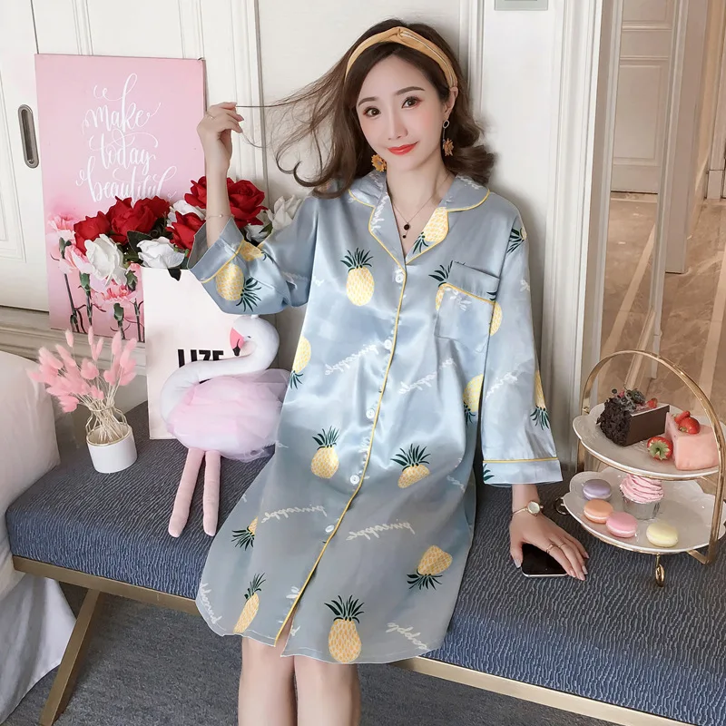 Oversize 4XL 5XL Sleep Top Pyjama Women V-Neck Robe Shirt Pajamas Sleepwear Bathrobe Home Wear Bath Gown Nightgown Sleepshirts | Женская