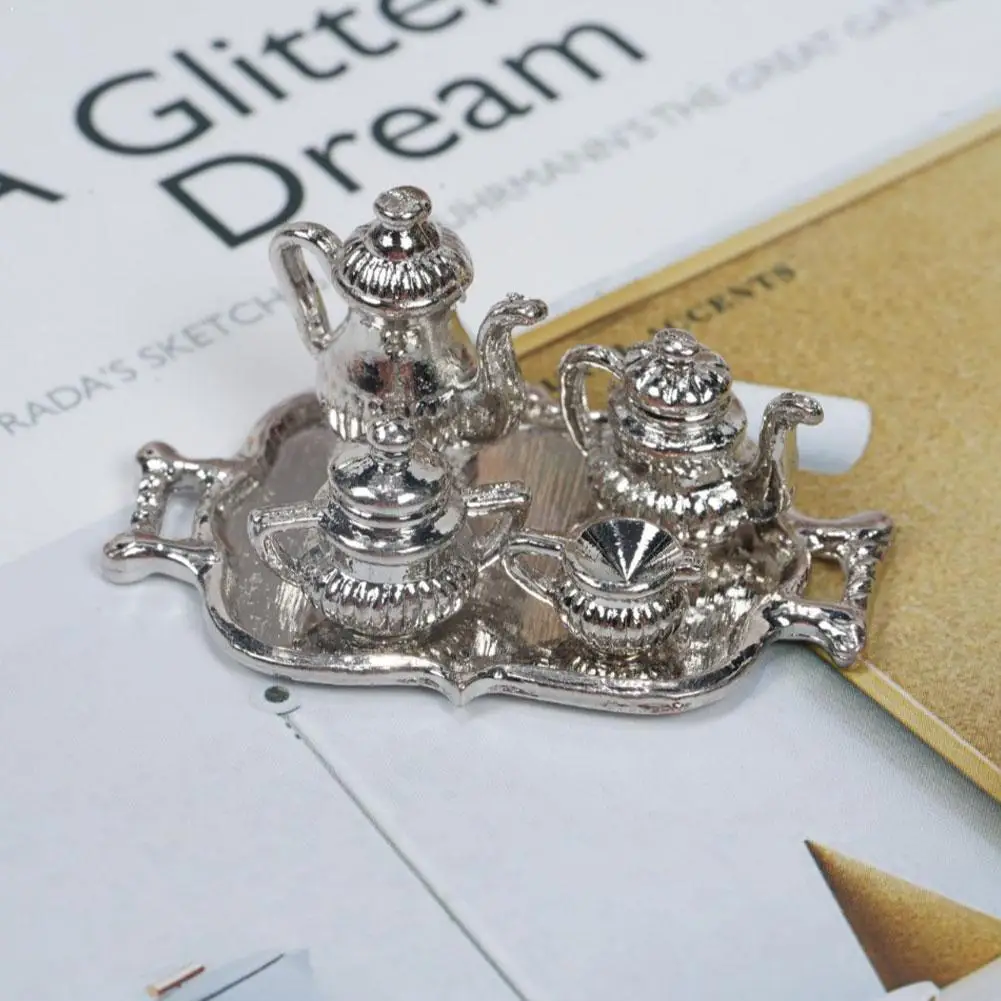 

Dongzhur Doll House Accessories Classic Silver Metal DIY Dollhouse Party Dollhouse Set Teapot Accessories 1:12 Miniatures N2J7