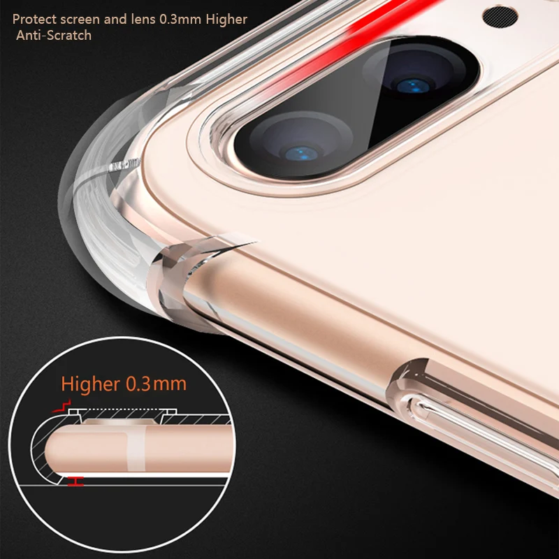 Ударопрочный прозрачный силиконовый чехол-бампер для телефона iPhone 11 pro max XR 7 XS MAX X