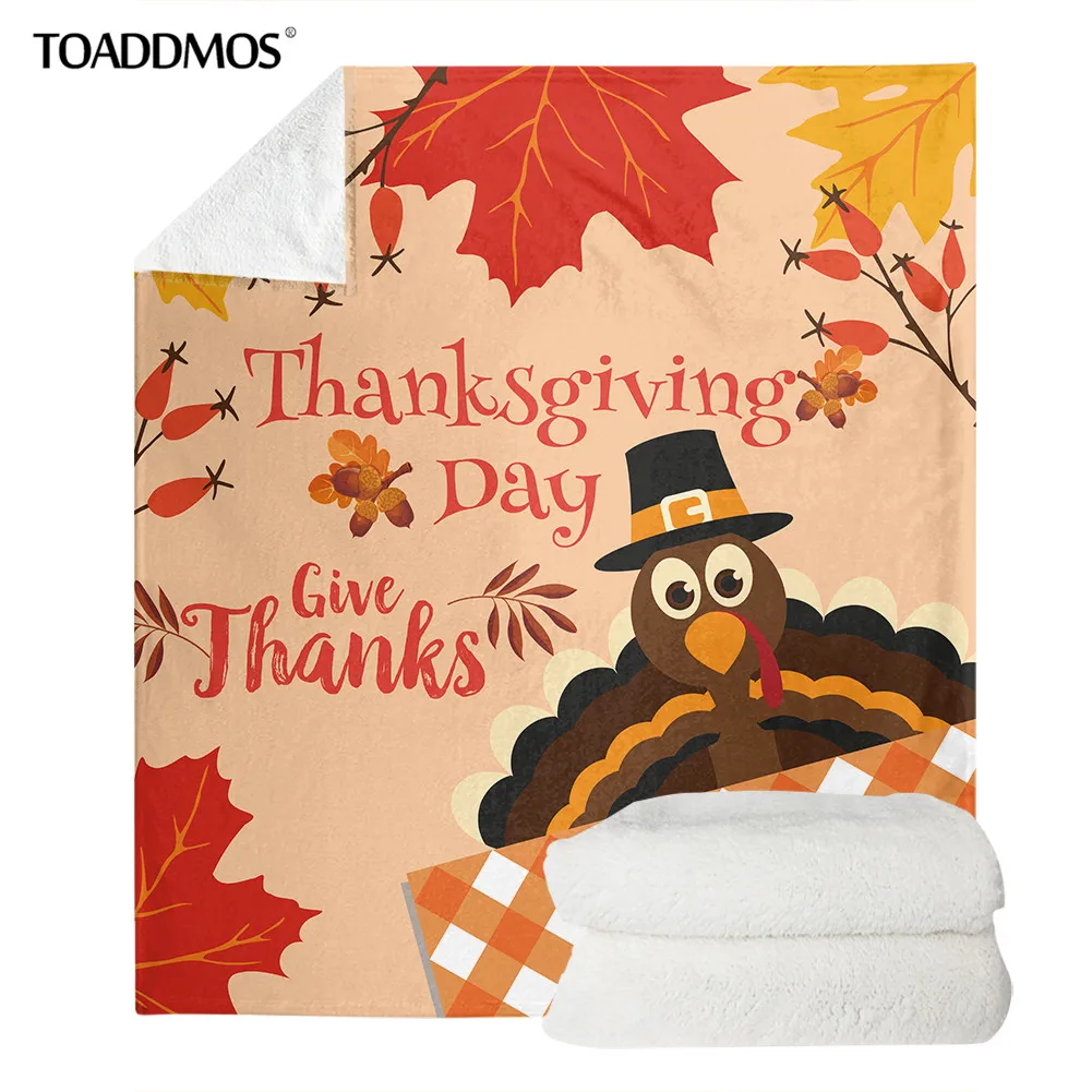 

TOADDMOS Cute Turkey Pattern Thanksgiving Gift Thin Fleece Blnaket Bedding Quilt for Kids Adults Sofa Nap Throw Blanket manta