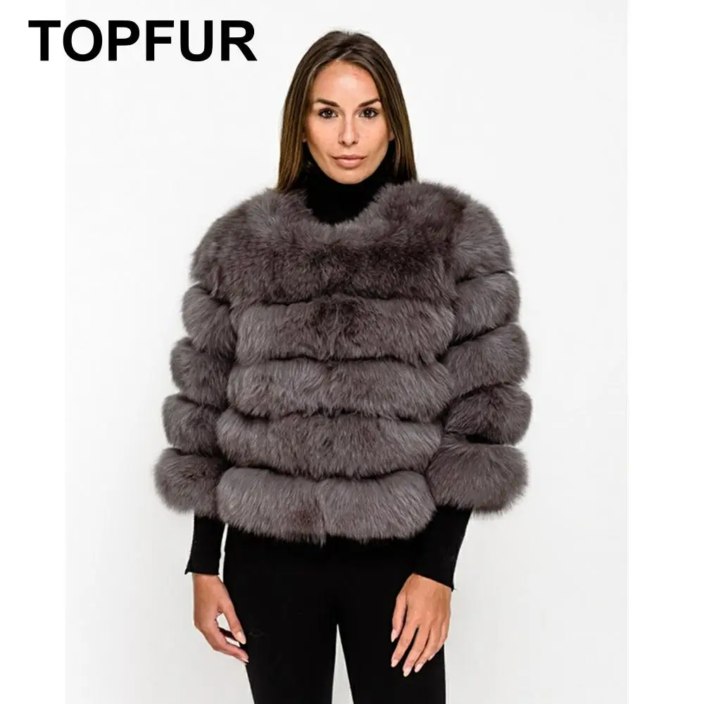 Женское зимнее короткое пальто TOPFUR из натурального Лисьего меха с рукавом три