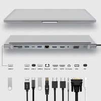 12 in 1 usb type c hub to dual hdmi compatible multi usb 3 0 power adapter docking station for laptop support pd transmission