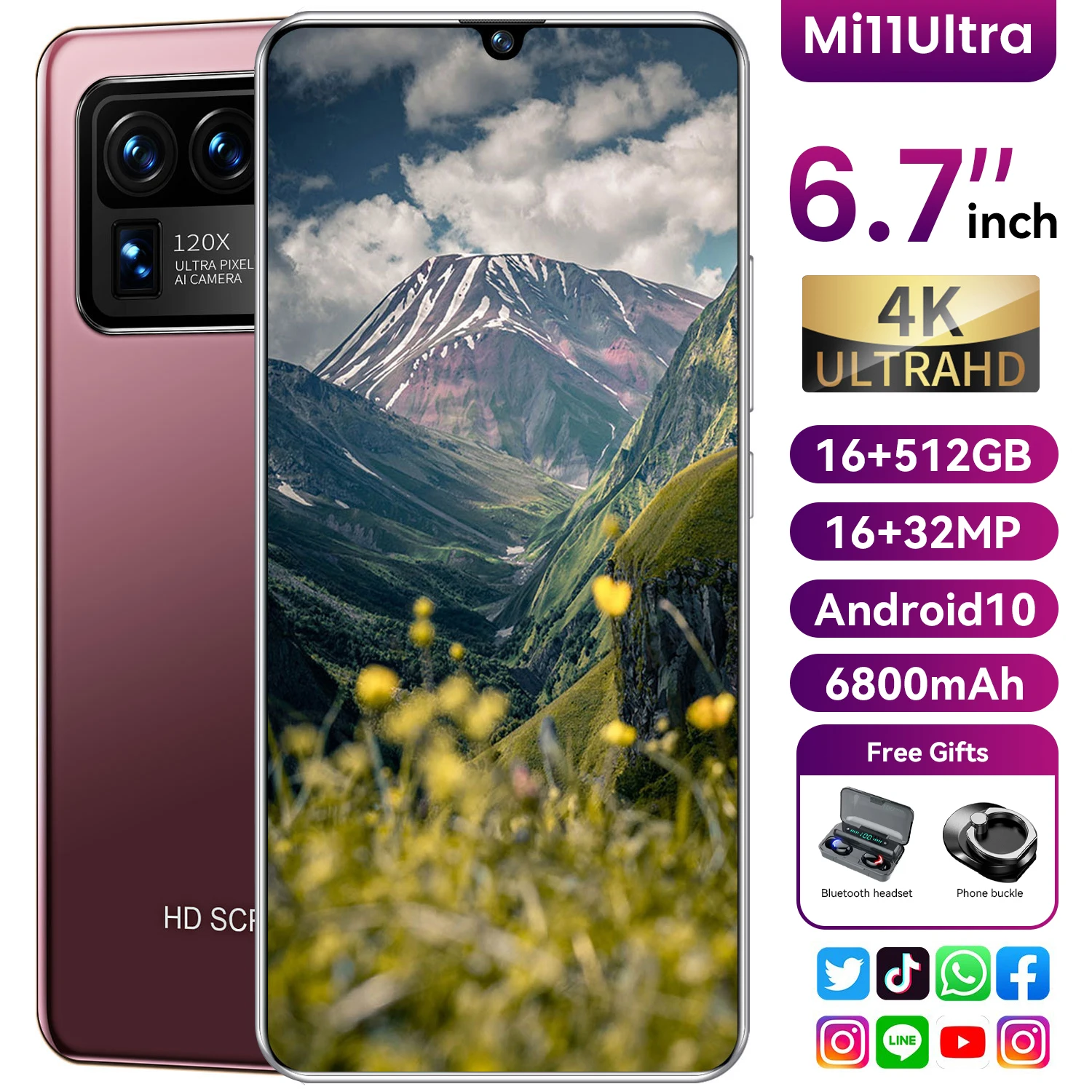 

Original Mi 11 Ultra 6.7Inch Global Version Smartphone 6800mAh 16+512GB Unlocked Android Phone HD Screen 5G Phone Support Google