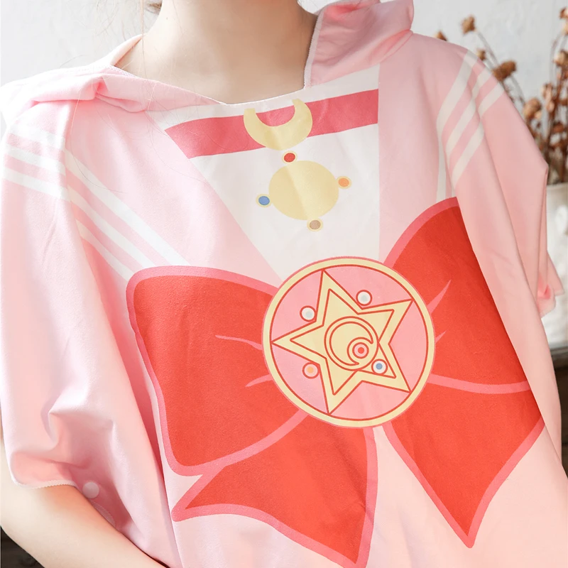sailor moon Hooded beach towels bath towel Beach Swimming Cloak Bathrobe Quick-Drying