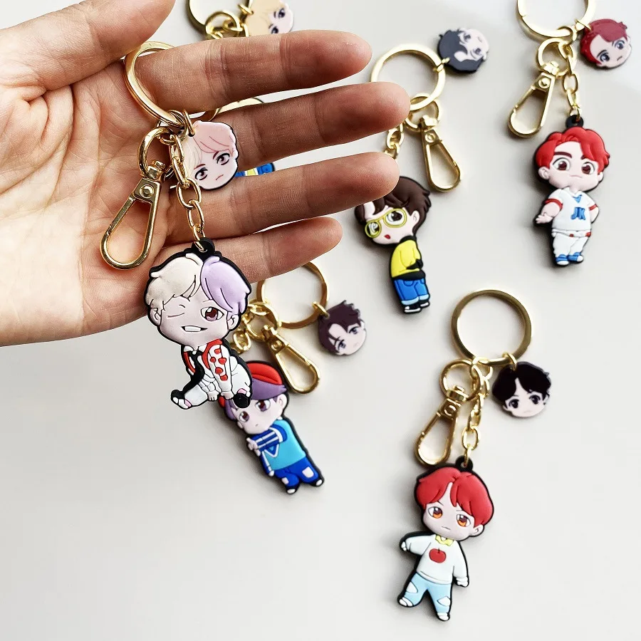 

Kpop 3D Cartoon Soft Glue House of Bangtan Boys Rubber Keychain Key Chain Accessories Key Ring Cute Pendant Keyring Wholesale