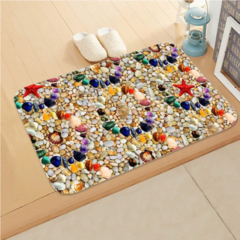 

Colourful Bathroom Kitchen Carpet Hallway Doormat Anti-Slip Carpet Absorb Water Kitchen Bath Mat Pattern Cobblestone Floor Mat