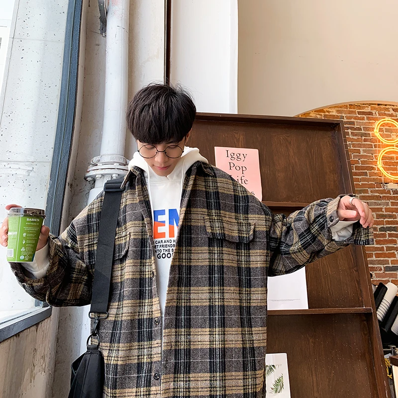 Толстая рубашка в клетку Мужская модная Повседневная с длинными рукавами