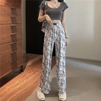 women summer casual trousers printed striped plaid contrast long pants high waist loose straight wide leg pants sweatpants new