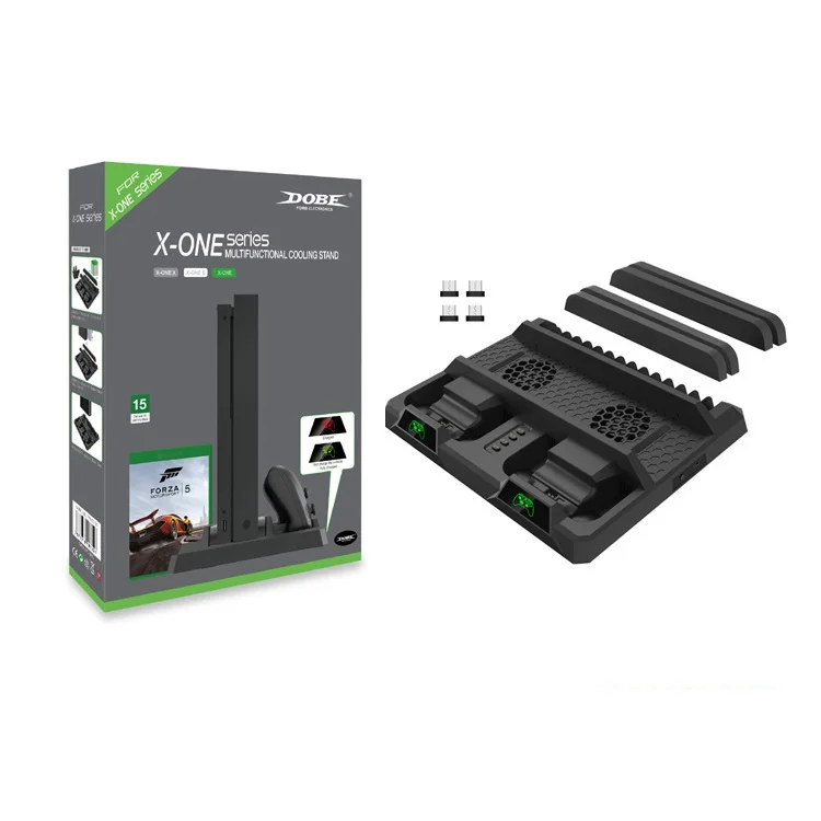 

LED Vertical Stand Cooling Fan Cooler Dual Controller Charger Dock Charging Station Game Discs Storage for Xbox One/X/S Console