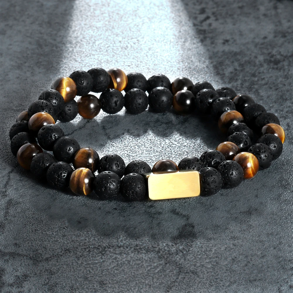 Браслет из бусин для мужчин и женщин двойной нитью растягивающийся тигровый глаз