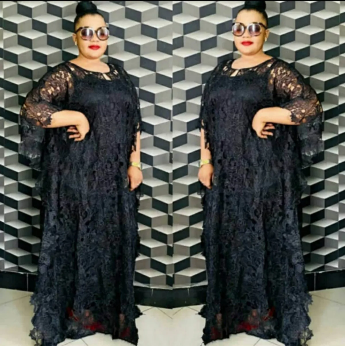 

New Classic Design Dashiki Water-Soluble Guipure Cord Lace African National Costume Abaya & Inside 2-Piece Loose Long Dress Lady