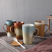 425ml ceramic coffee mug japanese style coffee cup with lid spoon vintage breakfast milk tea cup large capacity drinkware